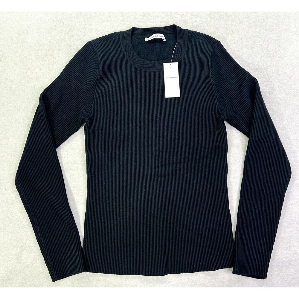 Abercrombie & Fitch A&F Ribbed Tight Knit Crew Neck Sweater Black Womens Medium